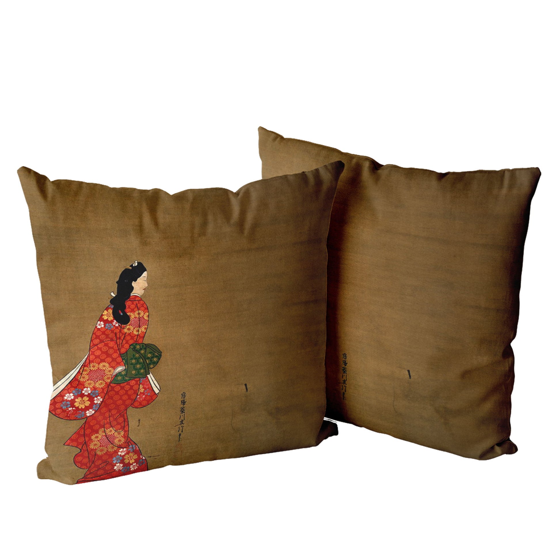Custom Printed Japanese Ukiyo-e Hishikawa Moronobu's Beauty Looking Back Pillow 16x16 Pr105-1