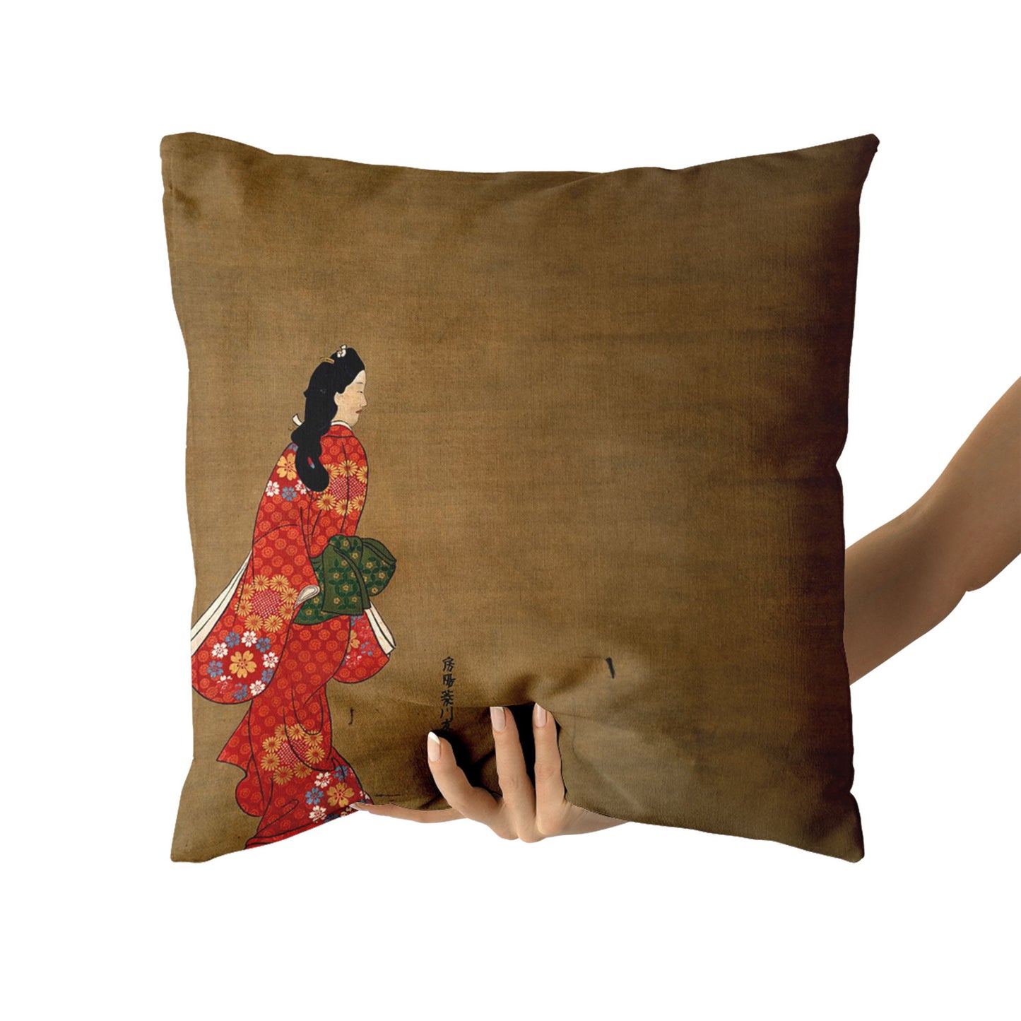 Custom Printed Japanese Ukiyo-e Hishikawa Moronobu's Beauty Looking Back Pillow 16x16 Pr105-3
