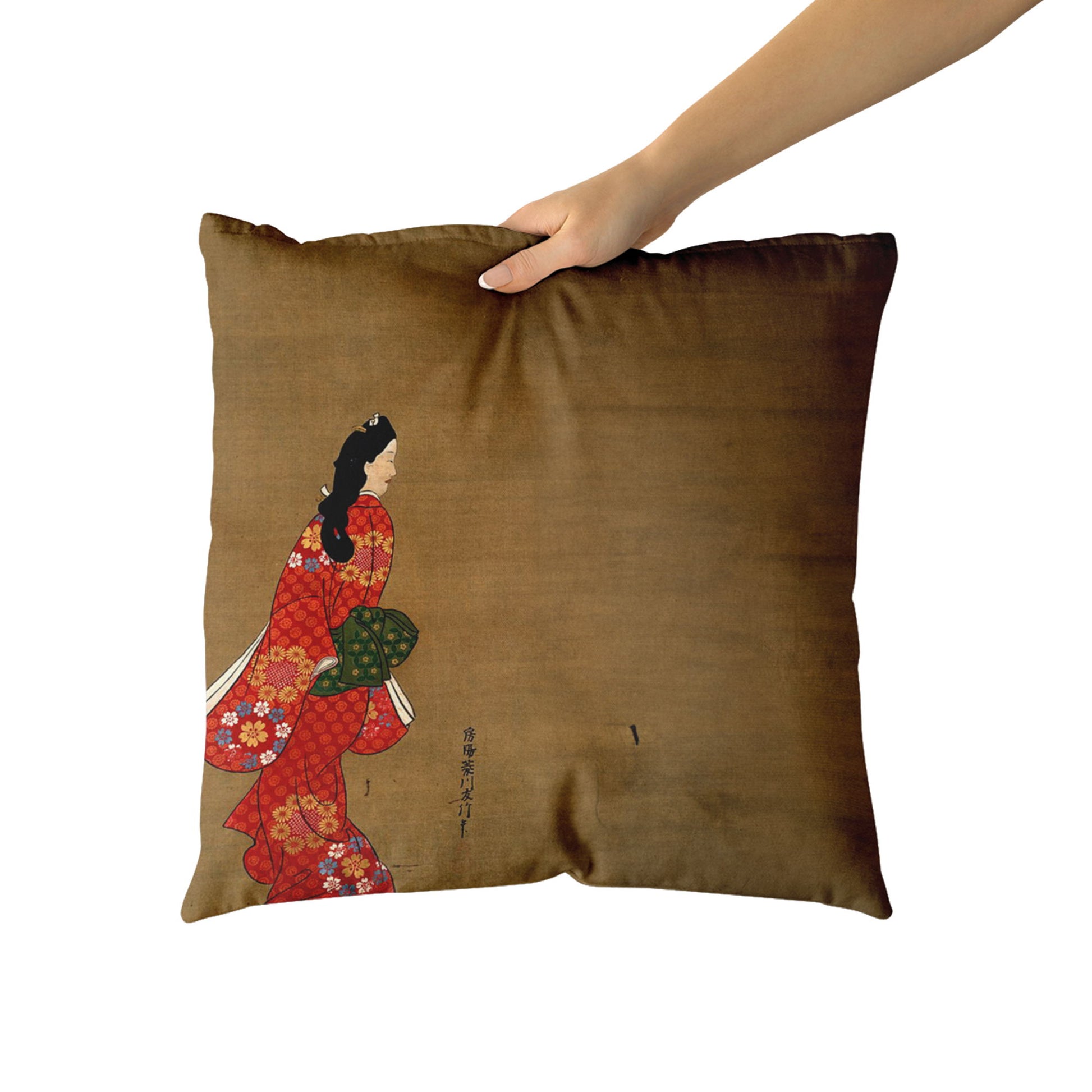 Custom Printed Japanese Ukiyo-e Hishikawa Moronobu's Beauty Looking Back Pillow 16x16 Pr105-4