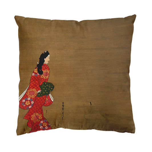 Custom Printed Japanese Ukiyo-e Hishikawa Moronobu's Beauty Looking Back Pillow 16x16 Pr105