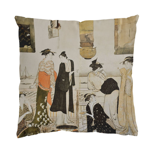 Custom Printed Japanese Ukiyo-e Matchmaking by President Kiyonaga Torii Pillow 16*16 PR105