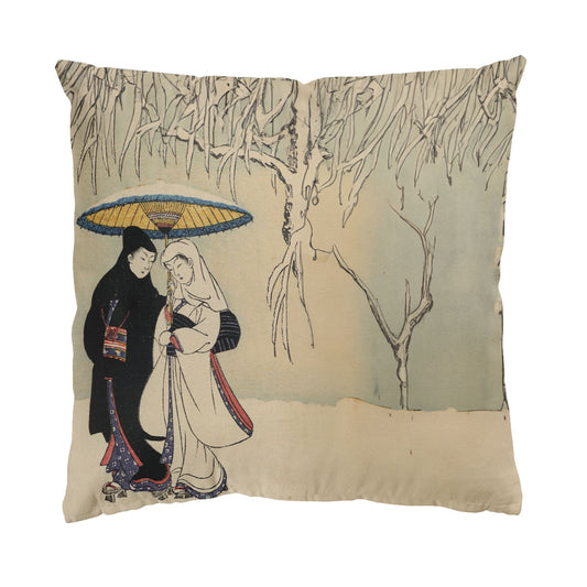 Custom Printed Japanese Ukiyo-e Suzuki Harunobu's Couple Under Umbrella in Snow Pillow 16x16 Pr105