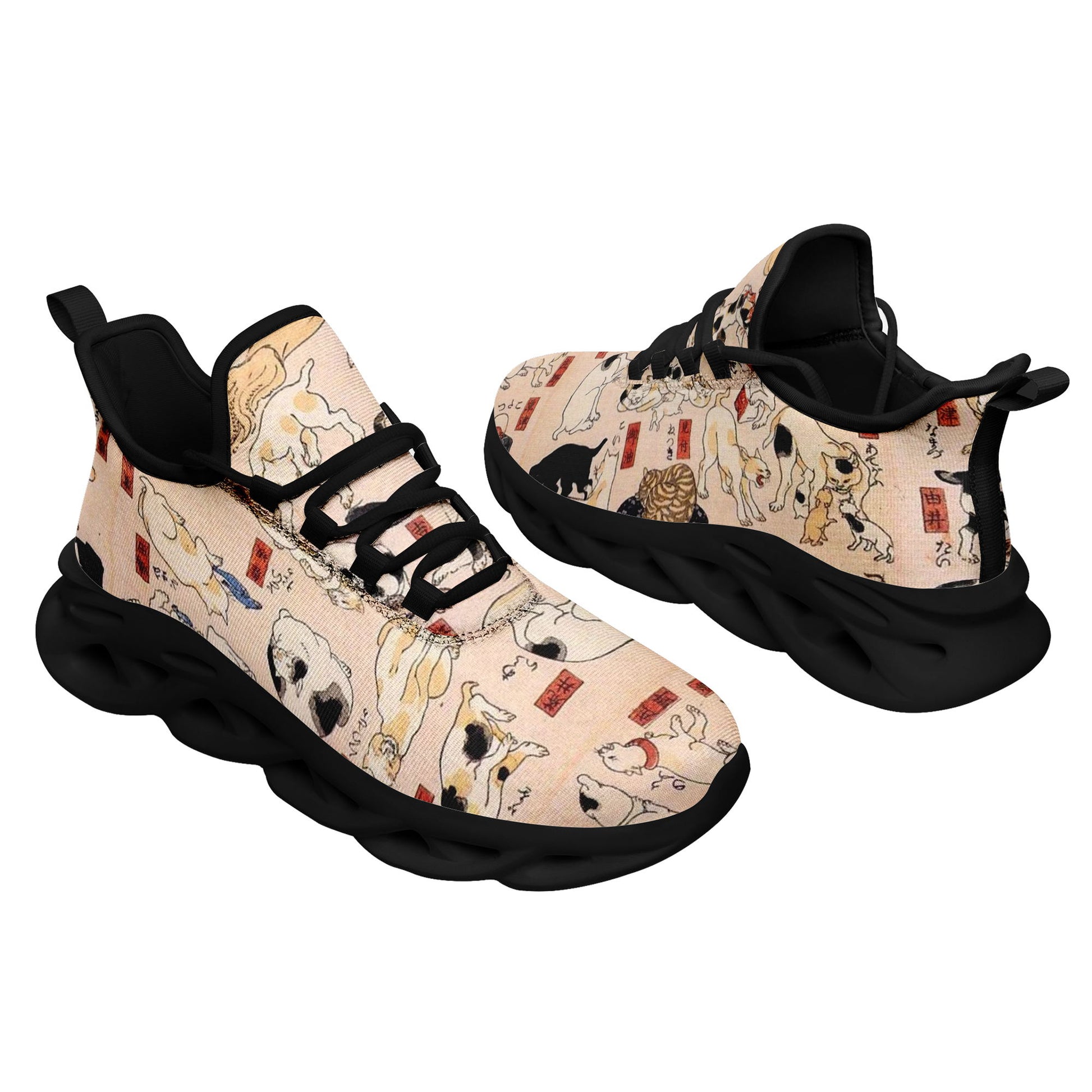 custom printed max sowl shoes ukiyo-e kuniyoshi utagawa's cats suggested as the fifty three stations of the tokaido sneakers 4