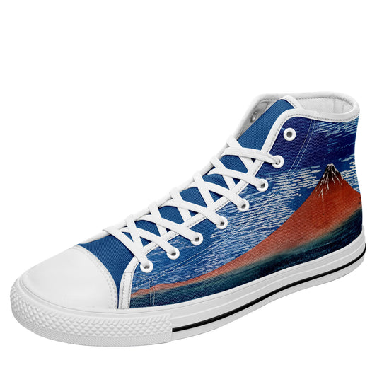 custom printed on demand top casual shoes 7218 japanese ukiyo-e katsushika hokusai's thirty six views of mount red fuji sneakers