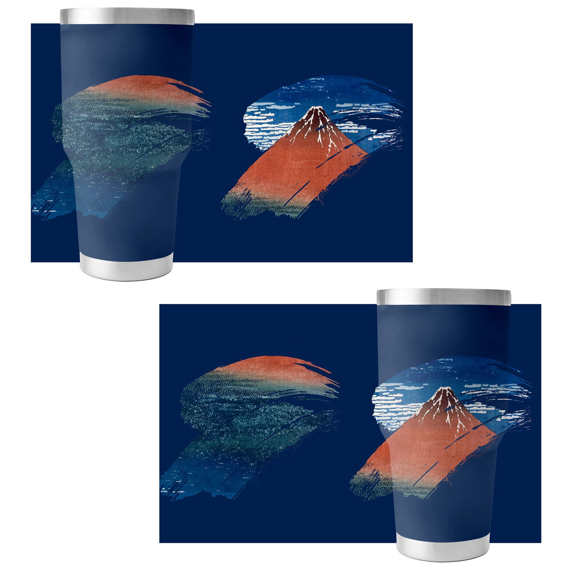 Custom Printed Ukiyoe Hokusai Thirty-six Views of Mount Red Fuji Insulated 30oz Stainless Steel Car Tumbler with Lid Pr263-5