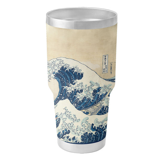 Custom Printed Ukiyo-e Katsushika Hokusai's the Great Wave off Kanagawa Insulated 30oz Stainless Steel Car Tumbler with Lid Pr263