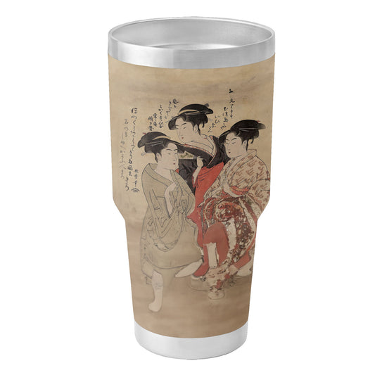 Custom Printed Ukiyo-e Kitagawa Utamaro's Three Beauties of the Present Day Insulated 30oz Stainless Steel Car Tumbler with Lid Pr263