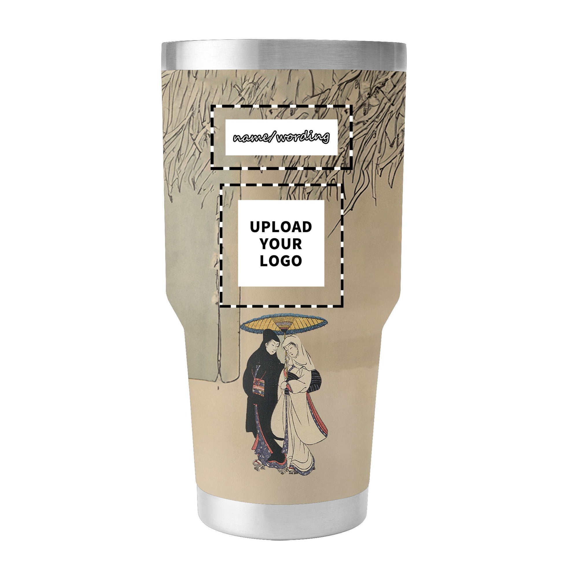 Custom Printed Ukiyo-e Suzuki Harunobu Couple Under Umbrella in Snow Insulated 30oz Stainless Steel Car Tumbler with Lid Pr263 Custom Logo Brand Name