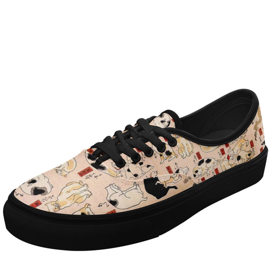 customize printed casual shoes 7213 with retro art ukiyo-e kuniyoshi utagawa's cats suggested as the fifty three stations of the tokaido sneakers black soles