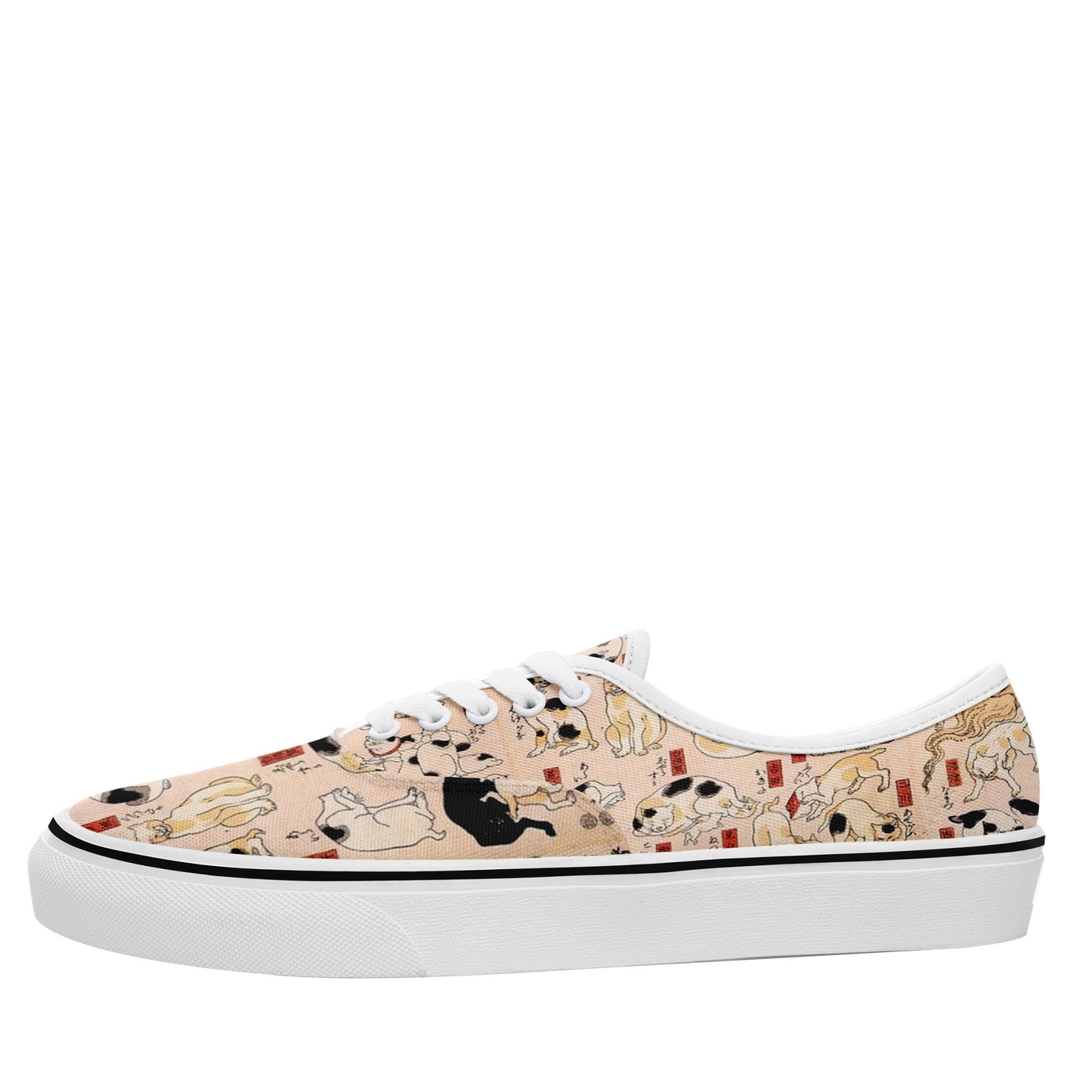 customize printed casual shoes 7213 with retro art ukiyo-e kuniyoshi utagawa's cats suggested as the fifty three stations of the tokaido sneakers white soles 2