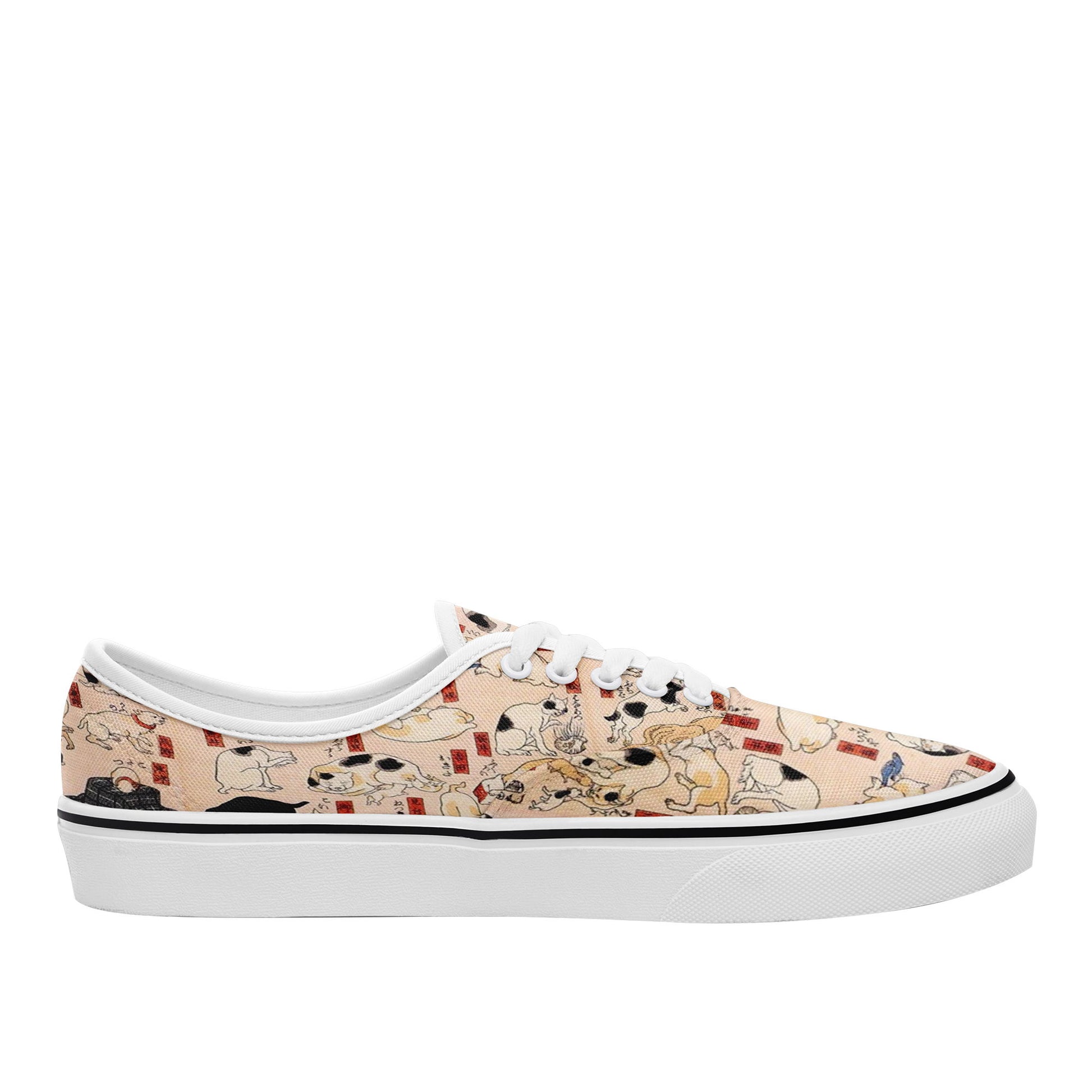 customize printed casual shoes 7213 with retro art ukiyo-e kuniyoshi utagawa's cats suggested as the fifty three stations of the tokaido sneakers white soles 3