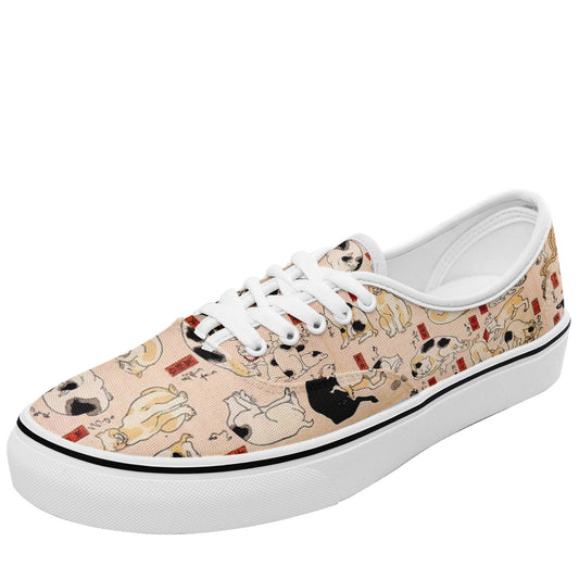 customize printed casual shoes 7213 with retro art ukiyo-e kuniyoshi utagawa's cats suggested as the fifty three stations of the tokaido sneakers white soles