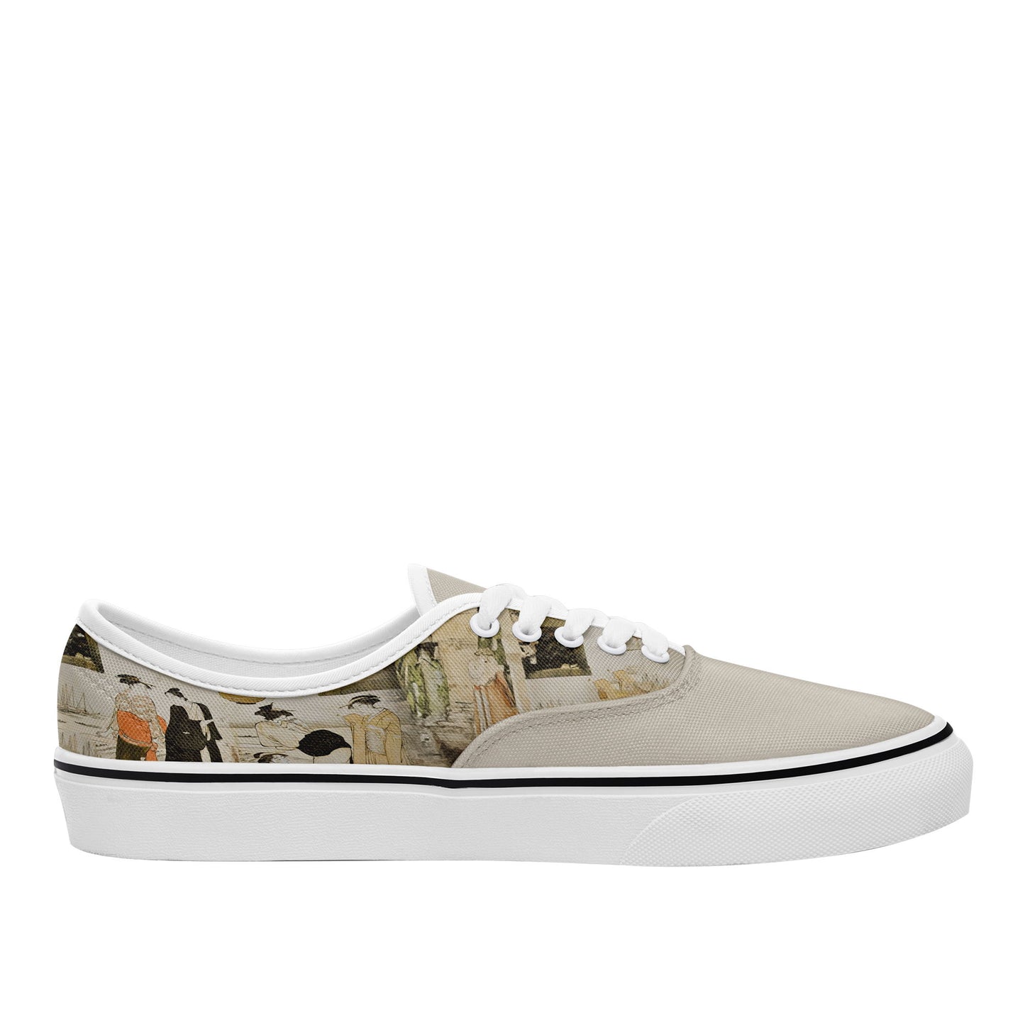 customize printed casual shoes 7213 with retro art ukiyo-e matchmaking by president kiyonaga torii sneakers white soles 3