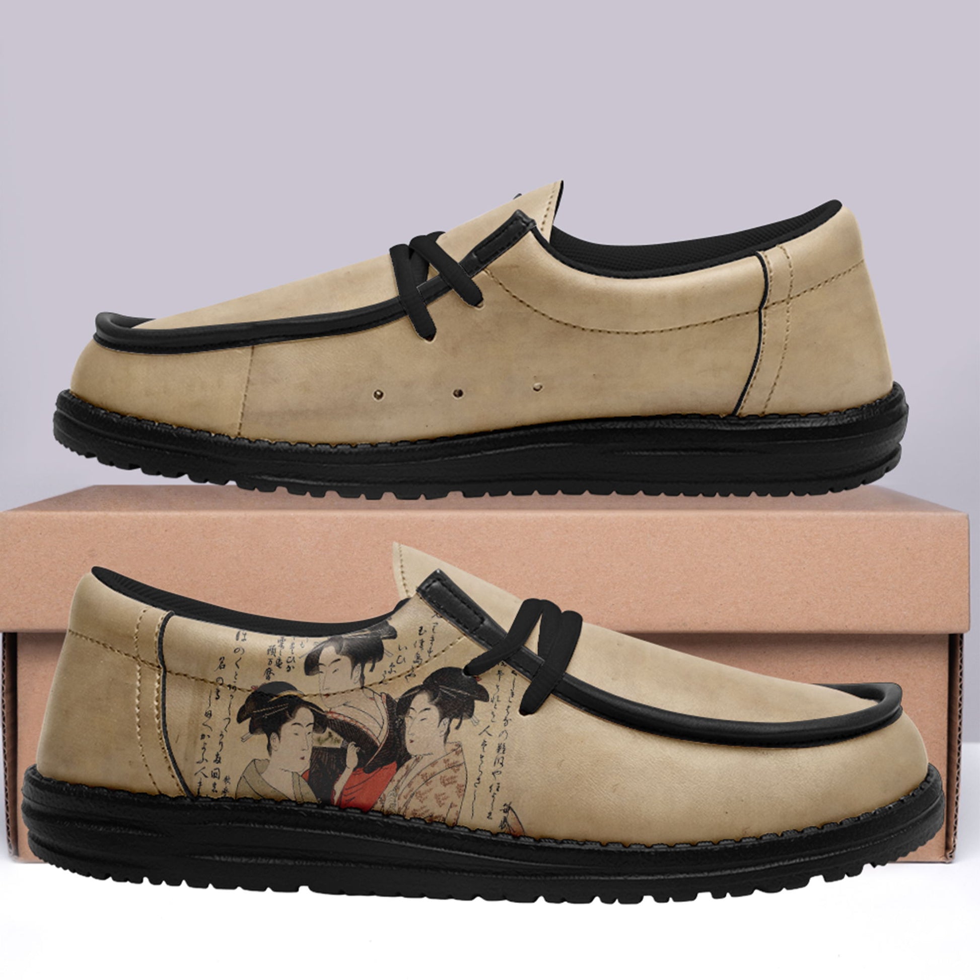 customize printed yo bro shoes ukiyo-e three beauties of the present day gray casual shoes black shoelace 6