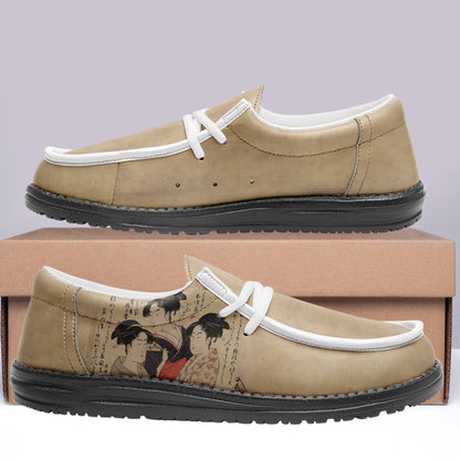 customize printed yo bro shoes ukiyo-e three beauties of the present day gray casual shoes white shoelace 6
