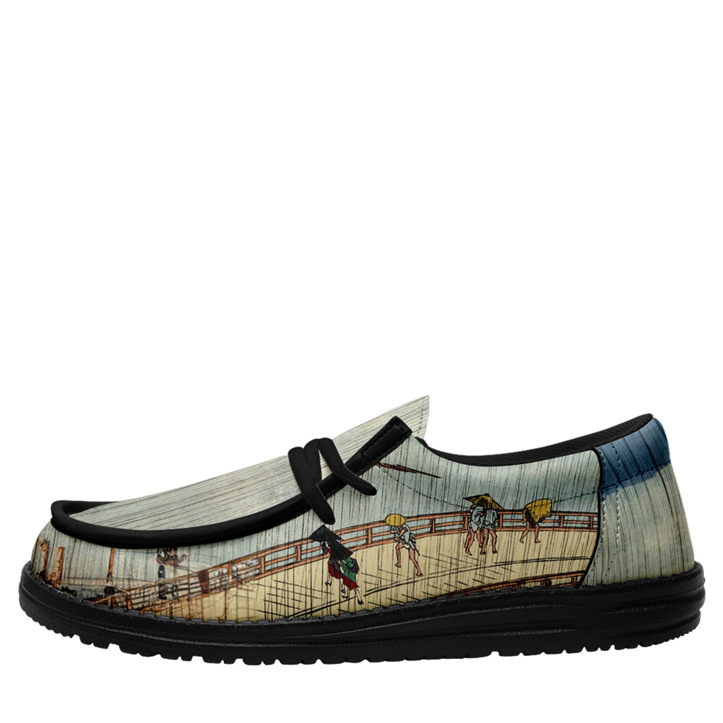 customize printed yo bro shoes ukiyo-e utagawa hiroshige sudden shower over shin ohashi bridge and atake casual shoes black shoelace 2