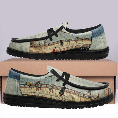 customize printed yo bro shoes ukiyo-e utagawa hiroshige sudden shower over shin ohashi bridge and atake casual shoes black shoelace 6