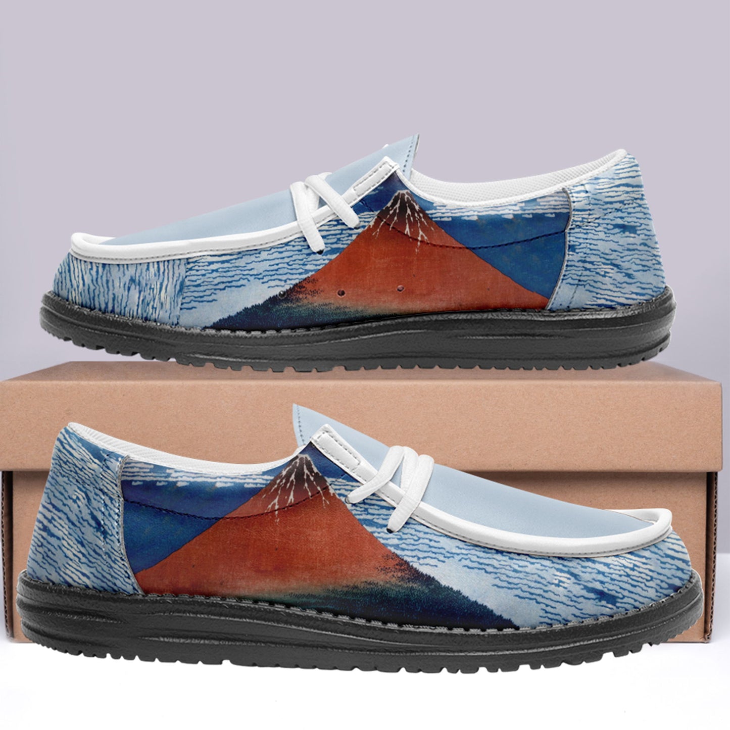 customize printed yo bro shoes ukiyo-e hokusai's thirty six views of mount red fuji casual shoes white shoelace 6