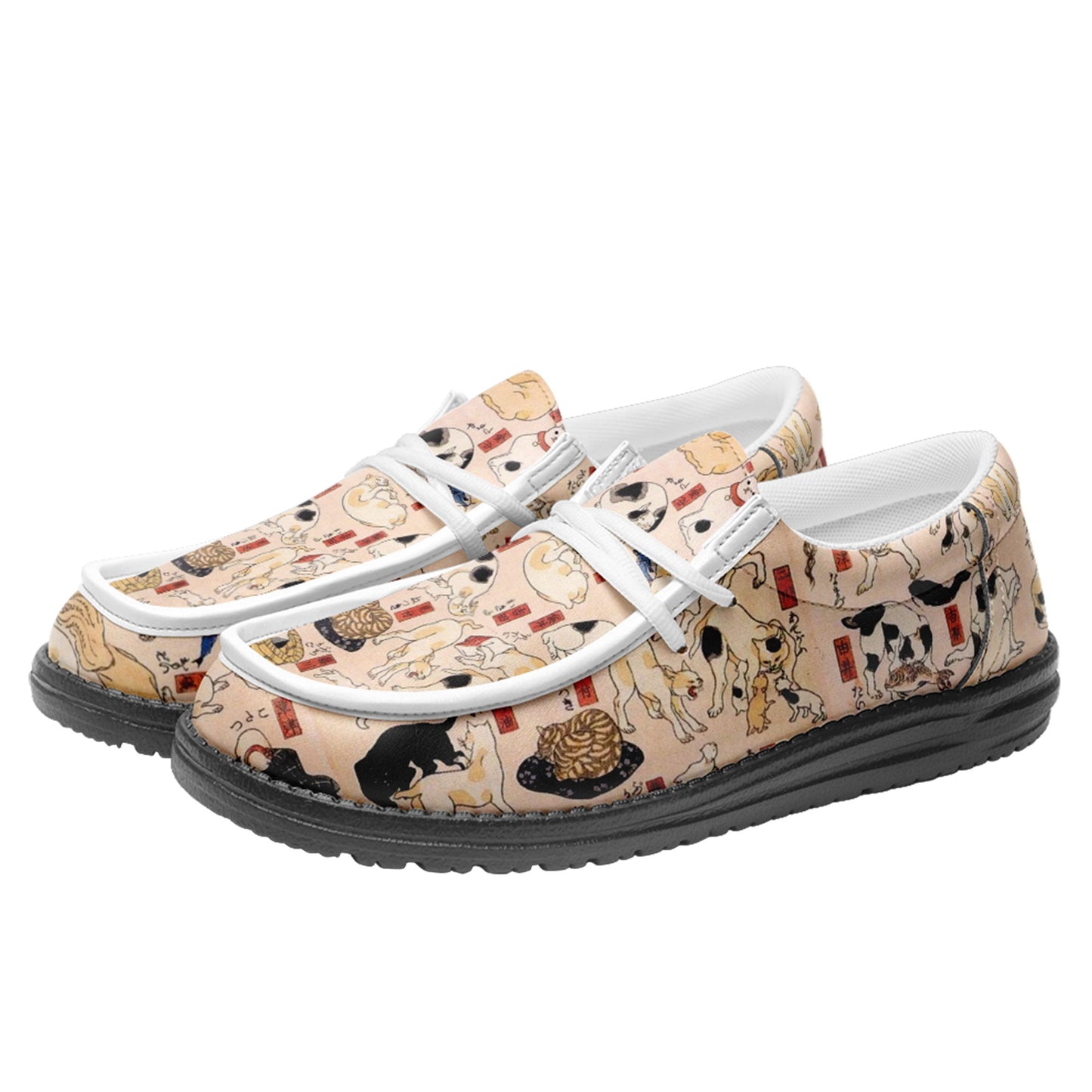 customize printed yo bro shoes ukiyo-e kuniyoshi utagawa's cats suggested as the fifty three stations of the tokaido casual shoes white shoelace 4