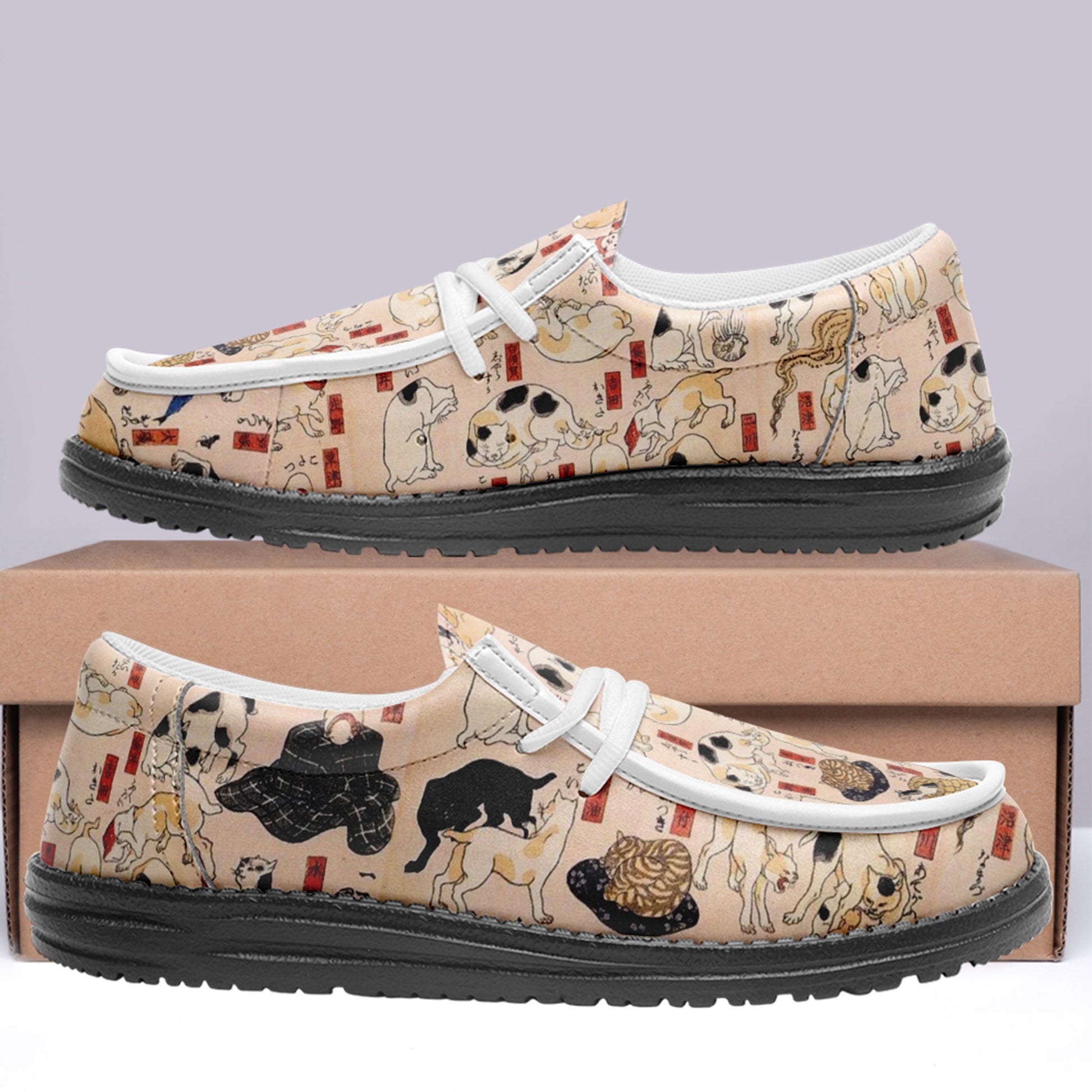 customize printed yo bro shoes ukiyo-e kuniyoshi utagawa's cats suggested as the fifty three stations of the tokaido casual shoes white shoelace 6