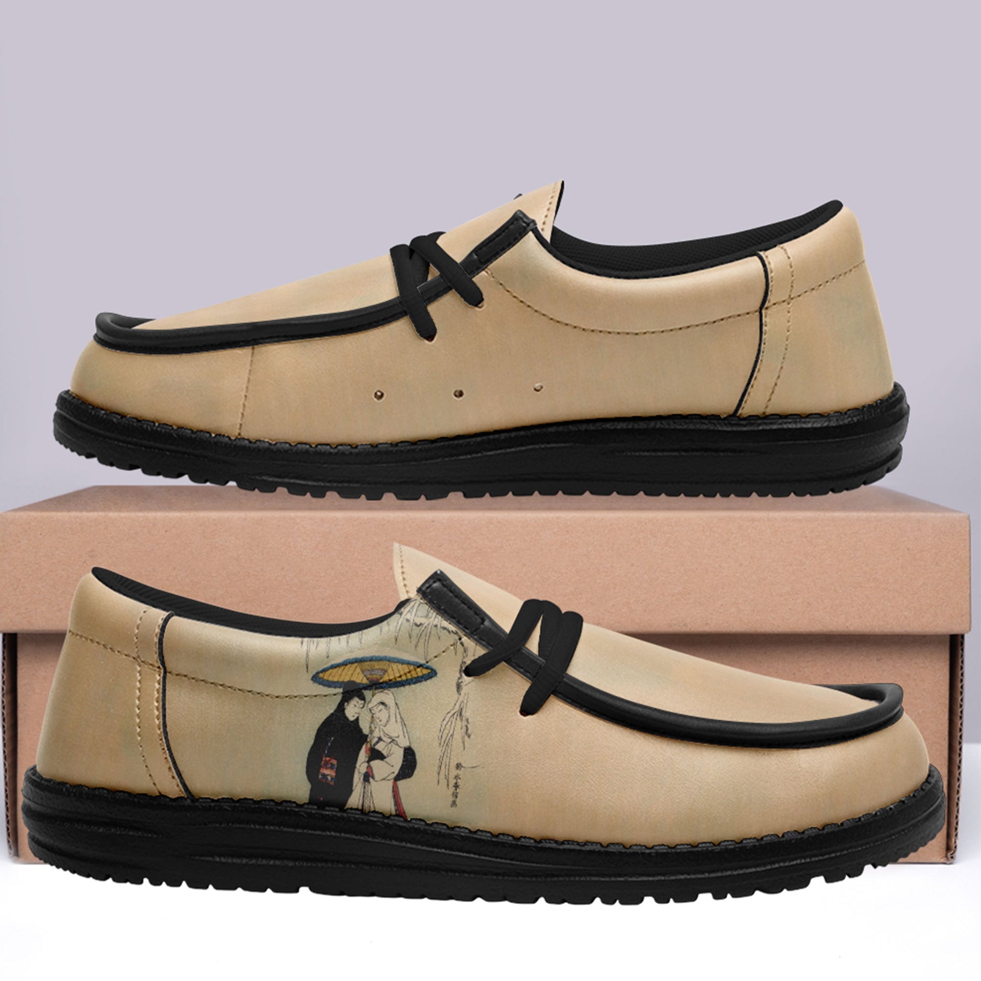 customize printed yo bro shoes ukiyo-e suzuki harunobu's couple under umbrella in snow casual shoes black shoelace 6