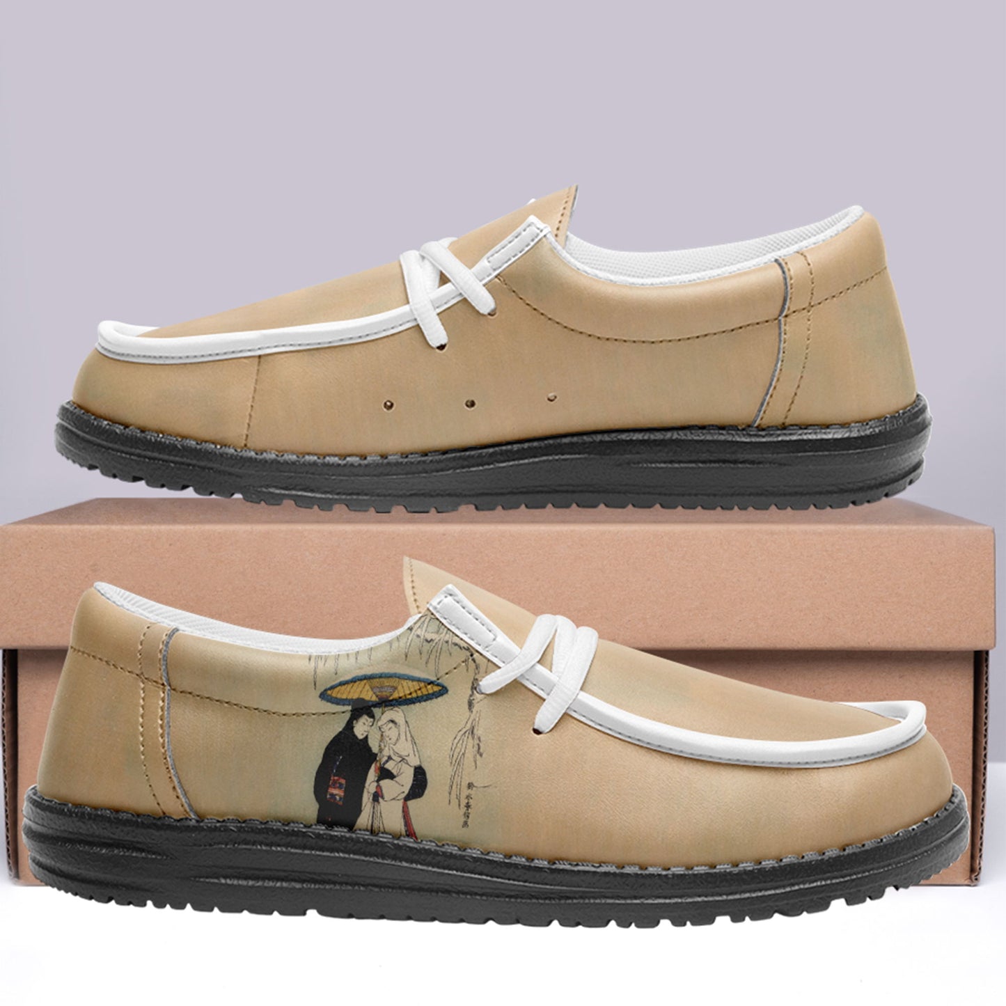 customize printed yo bro shoes ukiyo-e suzuki harunobu's couple under umbrella in snow casual shoes white shoelace 6