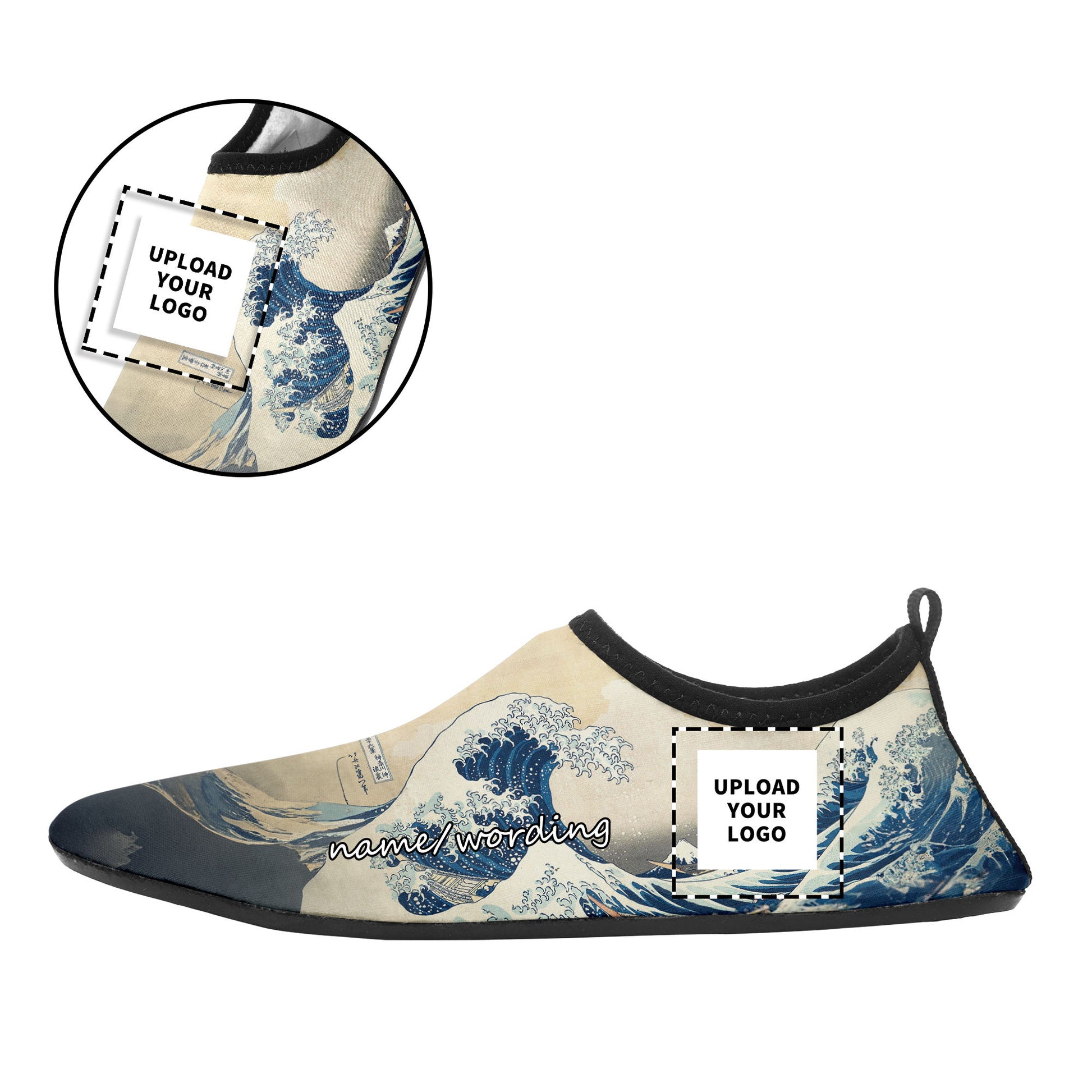 customized printed aqua shoes 1902 ukiyo-e katsushika hokusai's the great wave off kanagawa beach wading shoes custom logo brand name