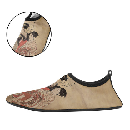 Customized Printed Aqua Shoes 1902 Ukiyo-e Kitagawa Utamaro's Three Beauties of the Present Day Beach Wading Shoes 5