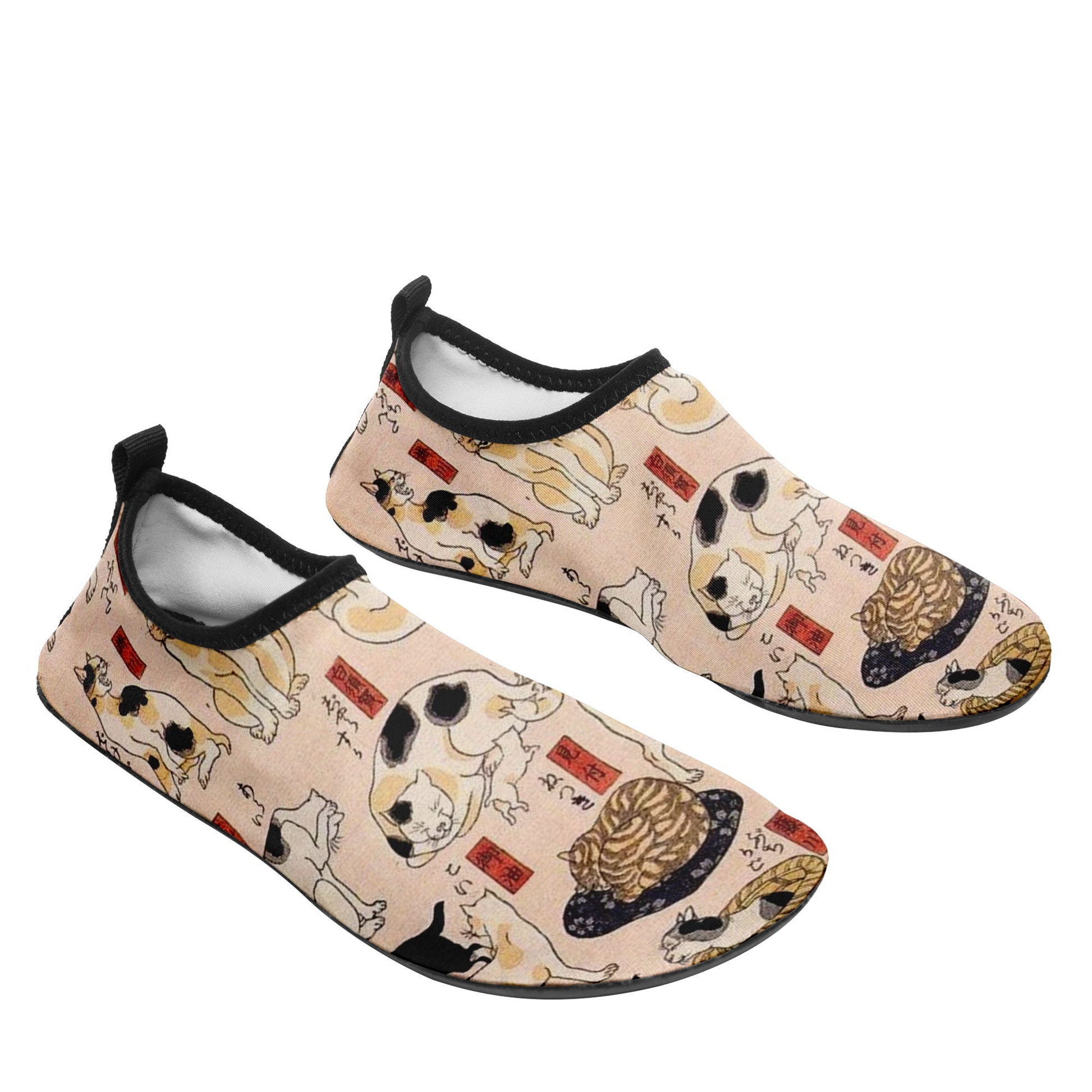 Custom Printed Aqua Shoes 1902: Ukiyo-e Kuniyoshi Utagawa's Cats Suggested as the Fifty Three Stations of the Tokaido Beach Wading Shoes 3