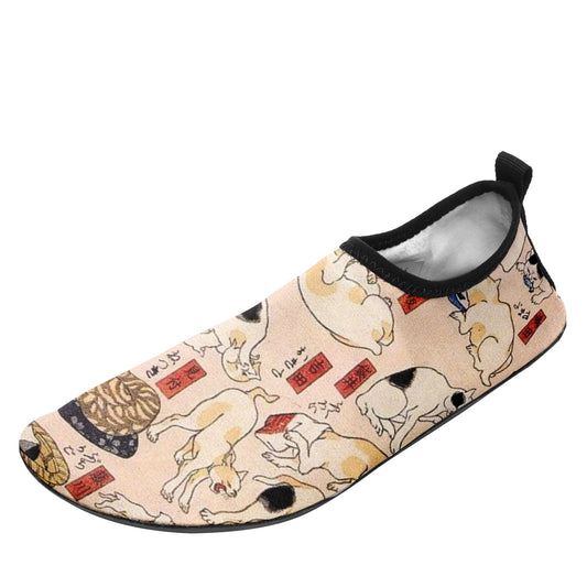 Custom Printed Aqua Shoes 1902: Ukiyo-e Kuniyoshi Utagawa's Cats Suggested as the Fifty Three Stations of the Tokaido Beach Wading Shoes