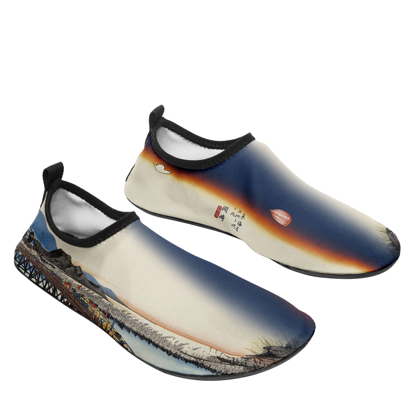 Customized Printed Aqua Shoes 1902: Ukiyo-e the Fifty Three Stations of the Tokaido Okazaki Yahagi No Hashi Beach Wading Shoes 3