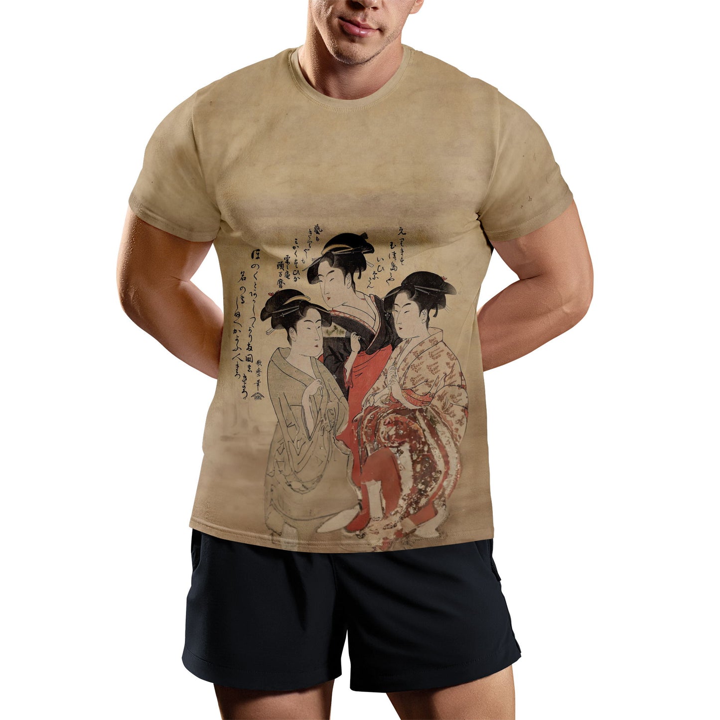 personalized custom printed t shirts ukiyo-e kitagawa utamaro's three beauties of the present day short sleeve tee summer 1