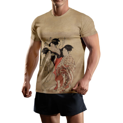 personalized custom printed t shirts ukiyo-e kitagawa utamaro's three beauties of the present day short sleeve tee summer 2