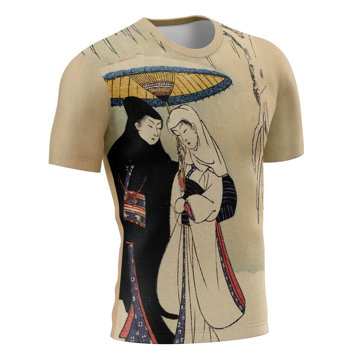 personalized custom printed t-shirts ukiyo-e suzuki harunobu's couple under umbrella in snow short sleeve tee summer 6