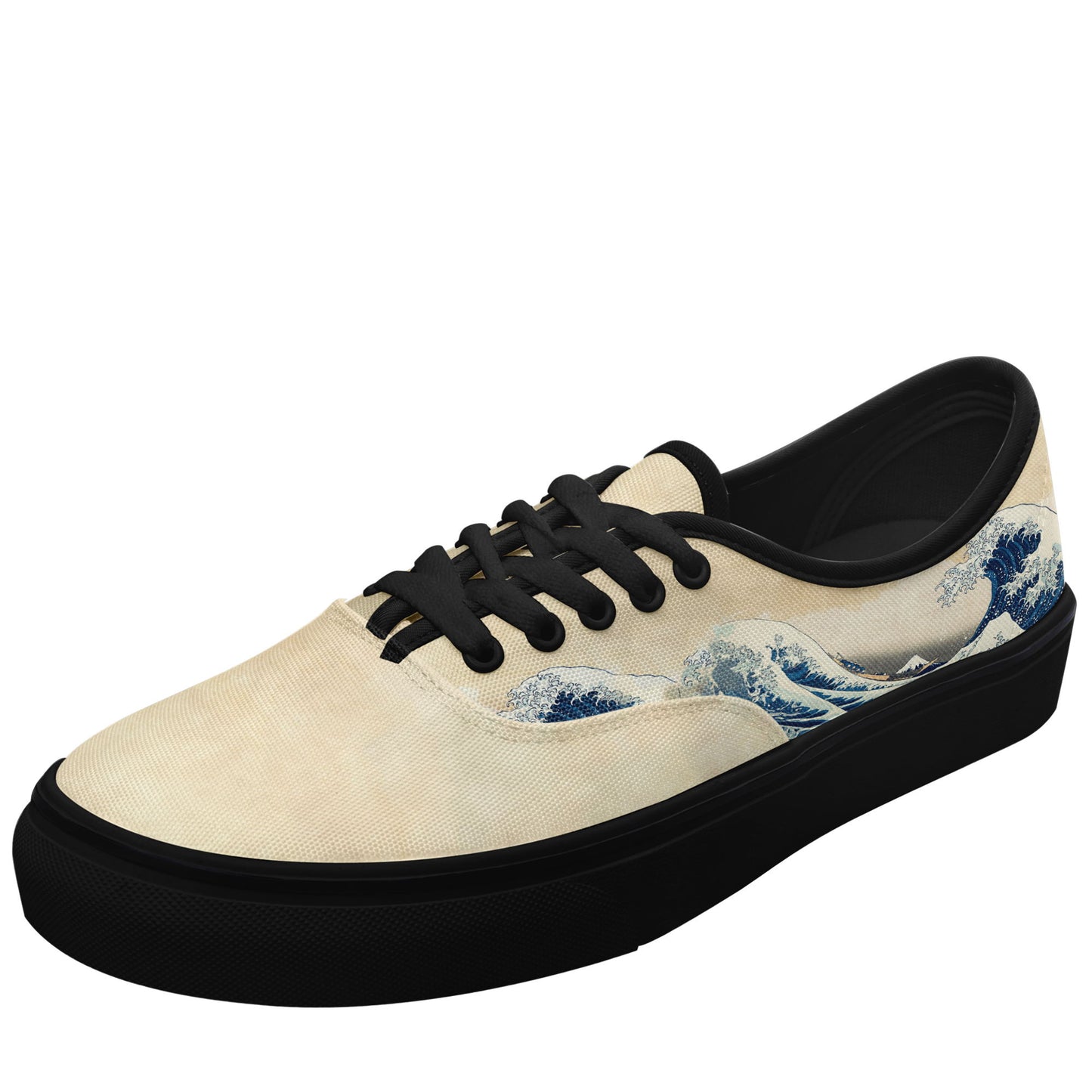 personalized customization print on demand casual shoes 7213 japanese retro art style ukiyo-e katsushika hokusai's the great wave off kanagawa sneakers black soles