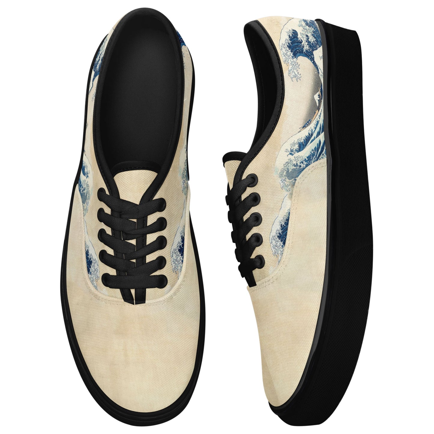 personalized customization print on demand casual shoes 7213 japanese retro art style ukiyo-e katsushika hokusai's the great wave off kanagawa sneakers black soles 4