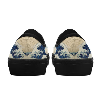 personalized customization print on demand casual shoes 7213 japanese retro art style ukiyo-e katsushika hokusai's the great wave off kanagawa sneakers black soles 5