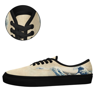 personalized customization print on demand casual shoes 7213 japanese retro art style ukiyo-e katsushika hokusai's the great wave off kanagawa sneakers black soles 6