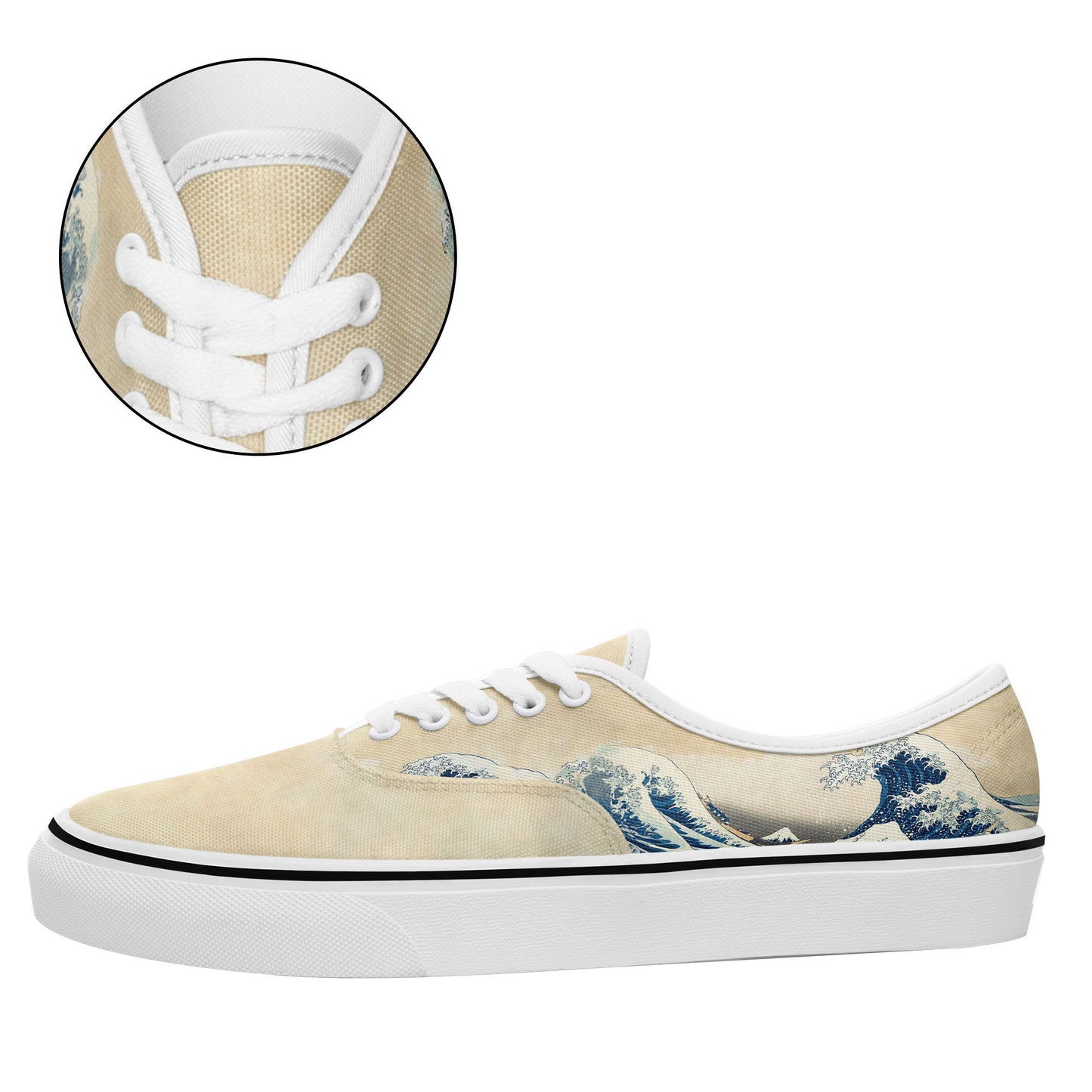 personalized customization print on demand casual shoes 7213 japanese retro art style ukiyo-e katsushika hokusai's the great wave off kanagawa Sneakers white soles 6
