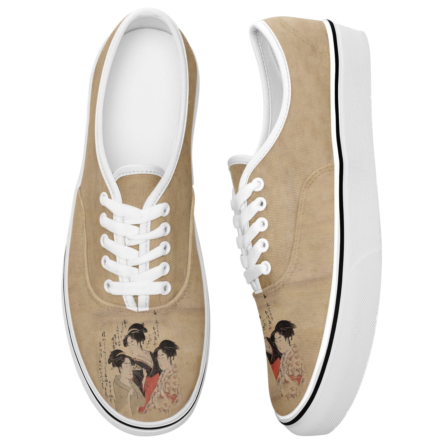 personalized customization print on demand casual shoes 7213 japanese retro style ukiyo-e three beauties of the present day gray sneakers white soles 4