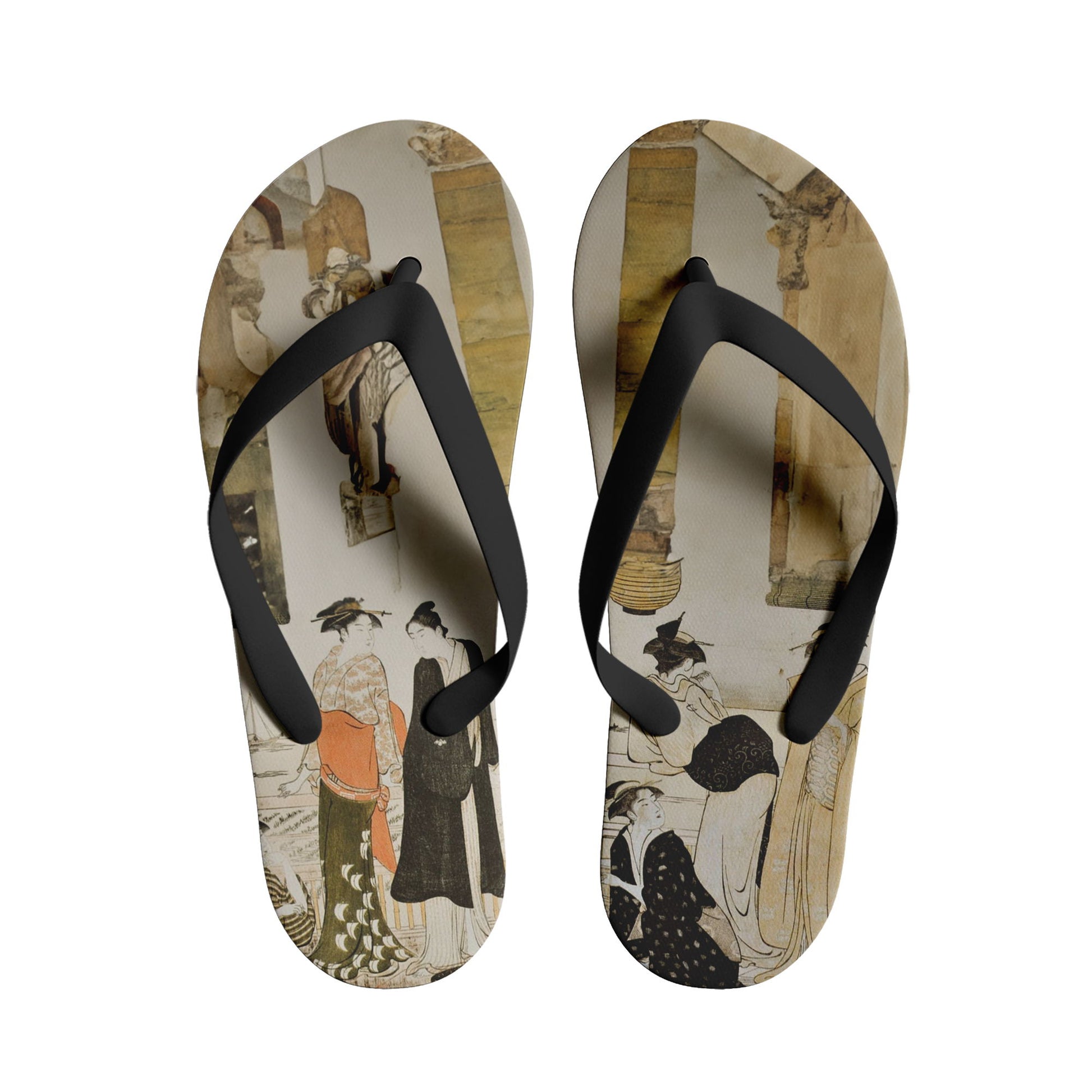 personalized customize printed footwear with retro art ukiyo-e matchmaking by president kiyonaga torii slippers 1916 5