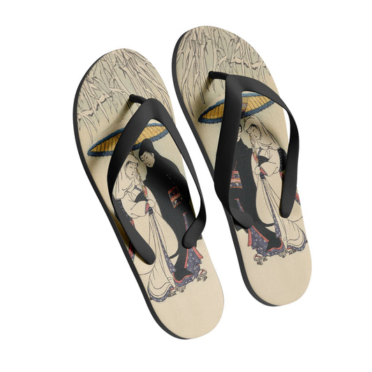 personalized design japanese retro art style custom printed ukiyo-e footwear suzuki harunobu's couple under umbrella in snow slippers 1916