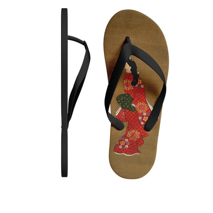 personalized design japanese retro art style custom printed ukiyo-e hishikawa moronobu's beauty looking back slippers 1916 2