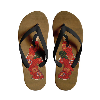 personalized design japanese retro art style custom printed ukiyo-e hishikawa moronobu's beauty looking back slippers 1916 custom logo brand name