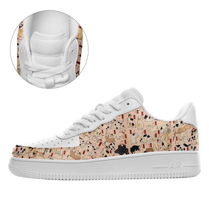 customize printed airforce casual shoes with retro art ukiyo-e kuniyoshi utagawa's cats suggested as the fifty three stations of the tokaido sneakers white shoelaces