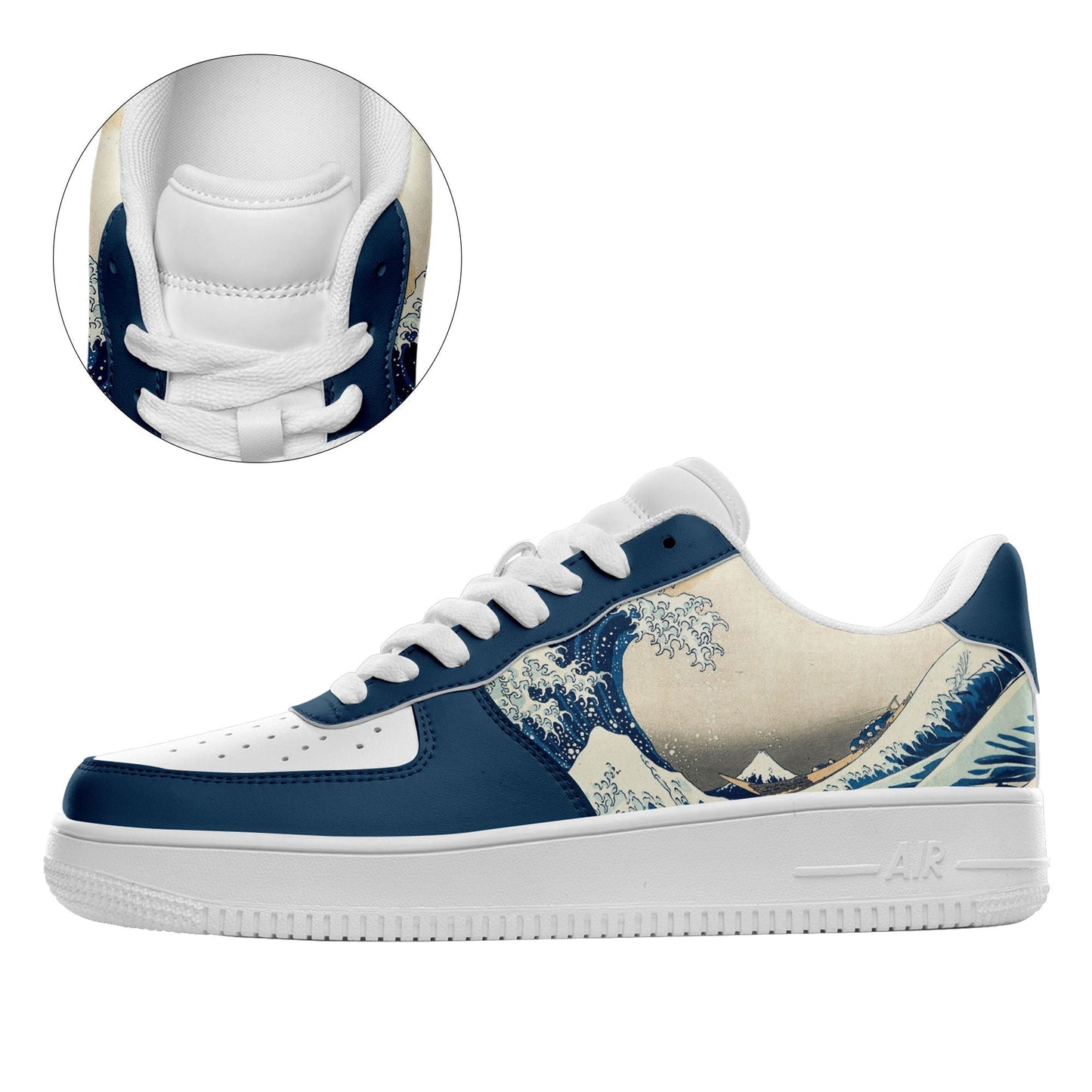 personalized design print on demand airforce causual shoes japanese retro art style ukiyoe katsushika hokusai s the great wave off kanagawa Sneakers white shoelaces