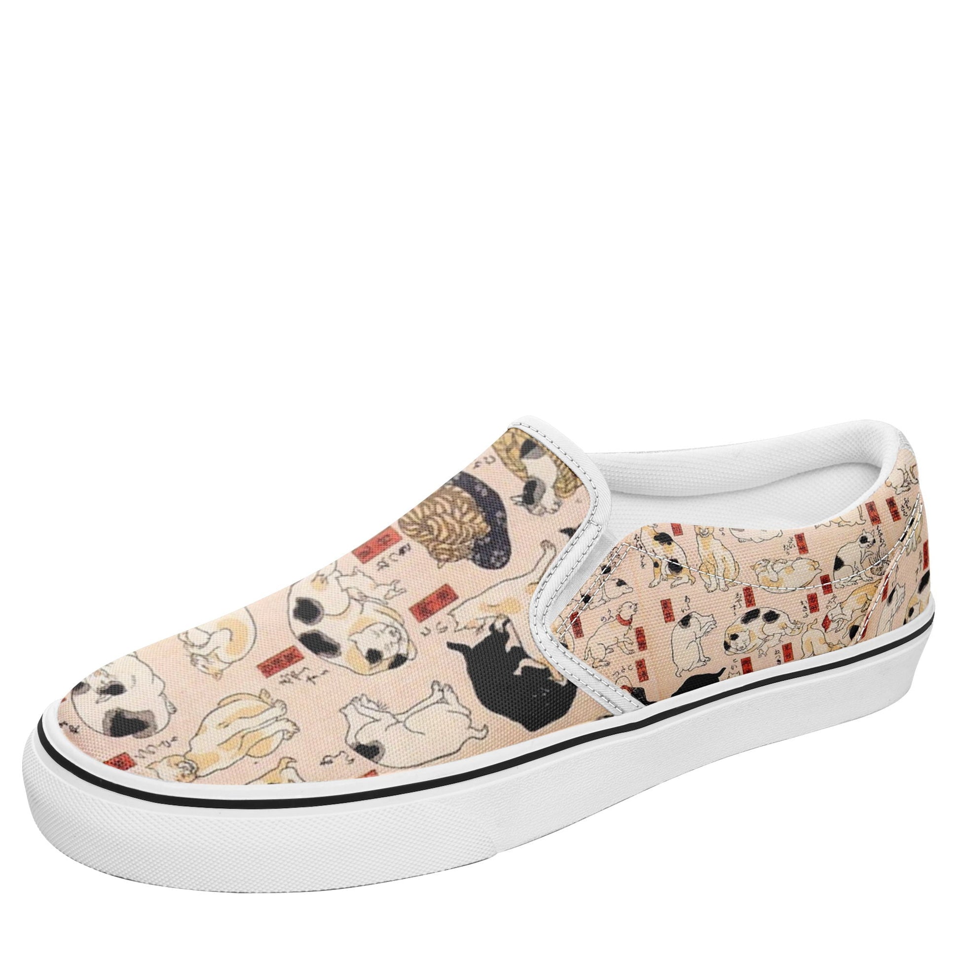 pod ukiyoe sneakers 7216 personalized printed kuniyoshi utagawa's cats suggested as the fifty three stations of the tokaido casual shoes white soles