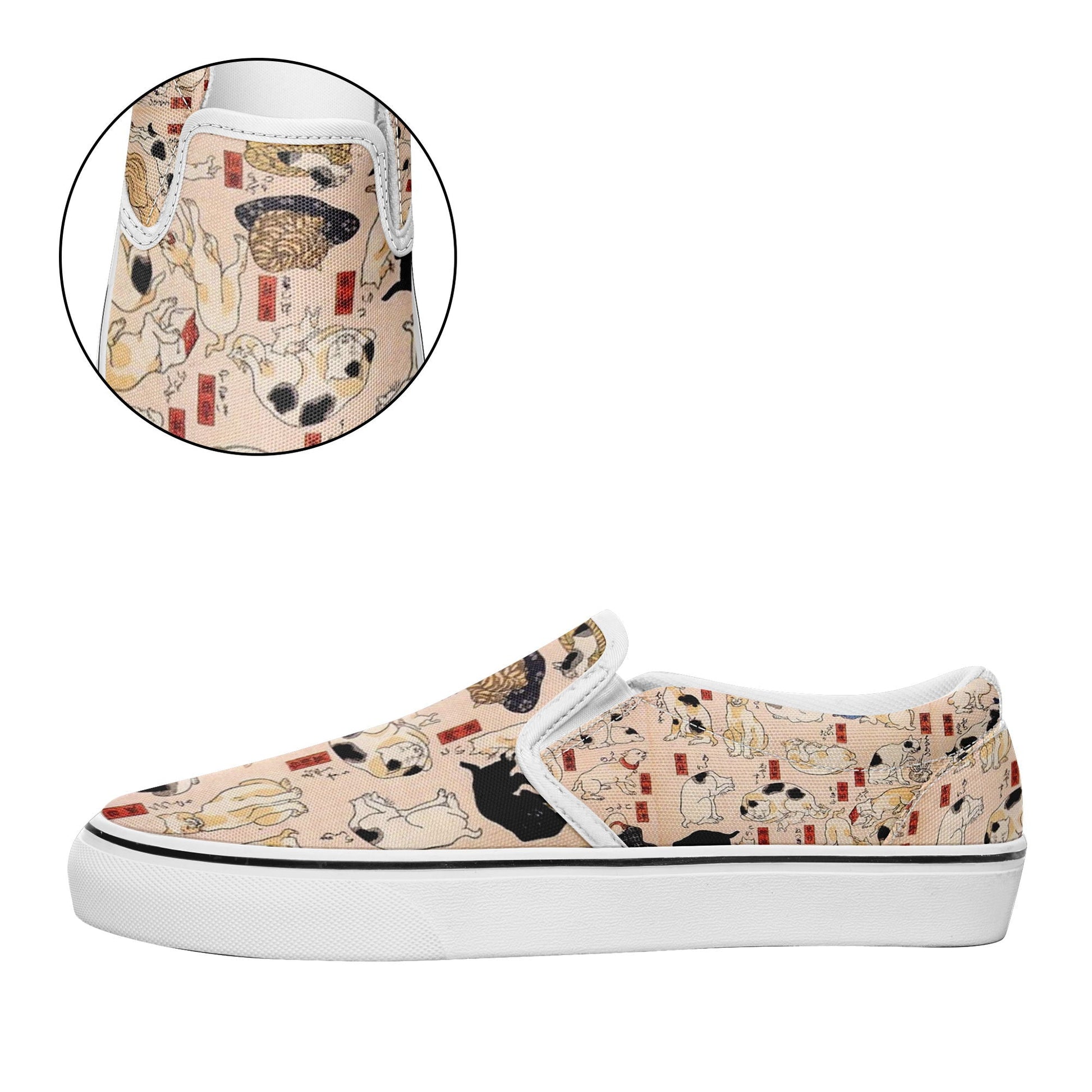 pod ukiyoe sneakers 7216 personalized printed kuniyoshi utagawa's cats suggested as the fifty three stations of the tokaido casual shoes white soles 7