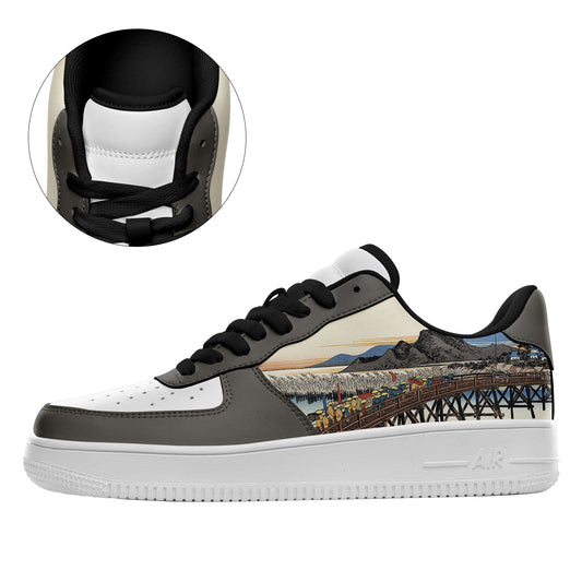 retro art ukiyoe personalized custom printing airforce sneakers the fifty three stations of the tokaido okazaki yahagi no hashi casual shoes black shoelaces